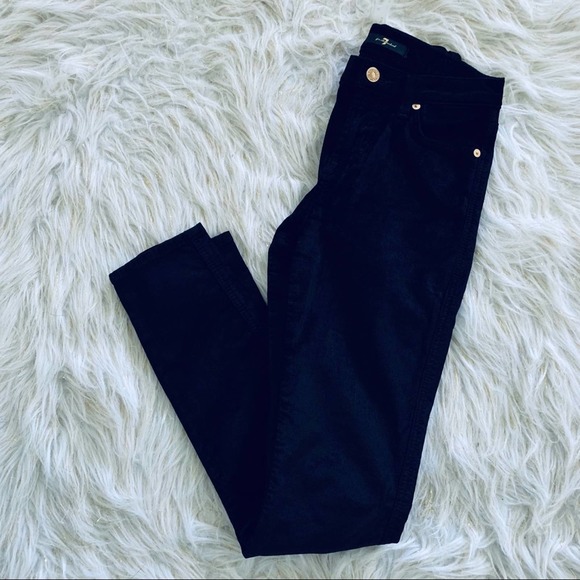 7FAM 7 For All Mankind Stretch Black Velvet Skinny Ankle Jean 25 - Picture 2 of 8